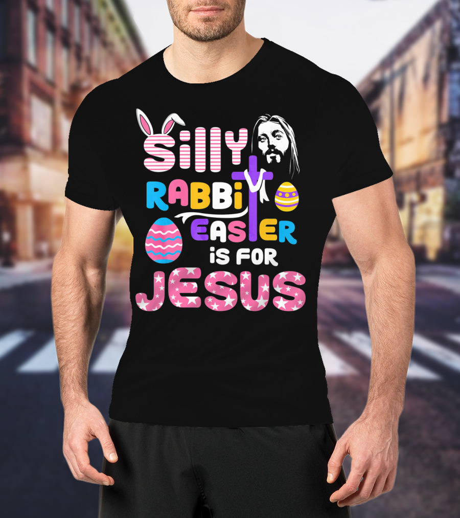 Silly Rabbit Easter Is For Jesus Cross Eggs Pink Stripes T-Shirt