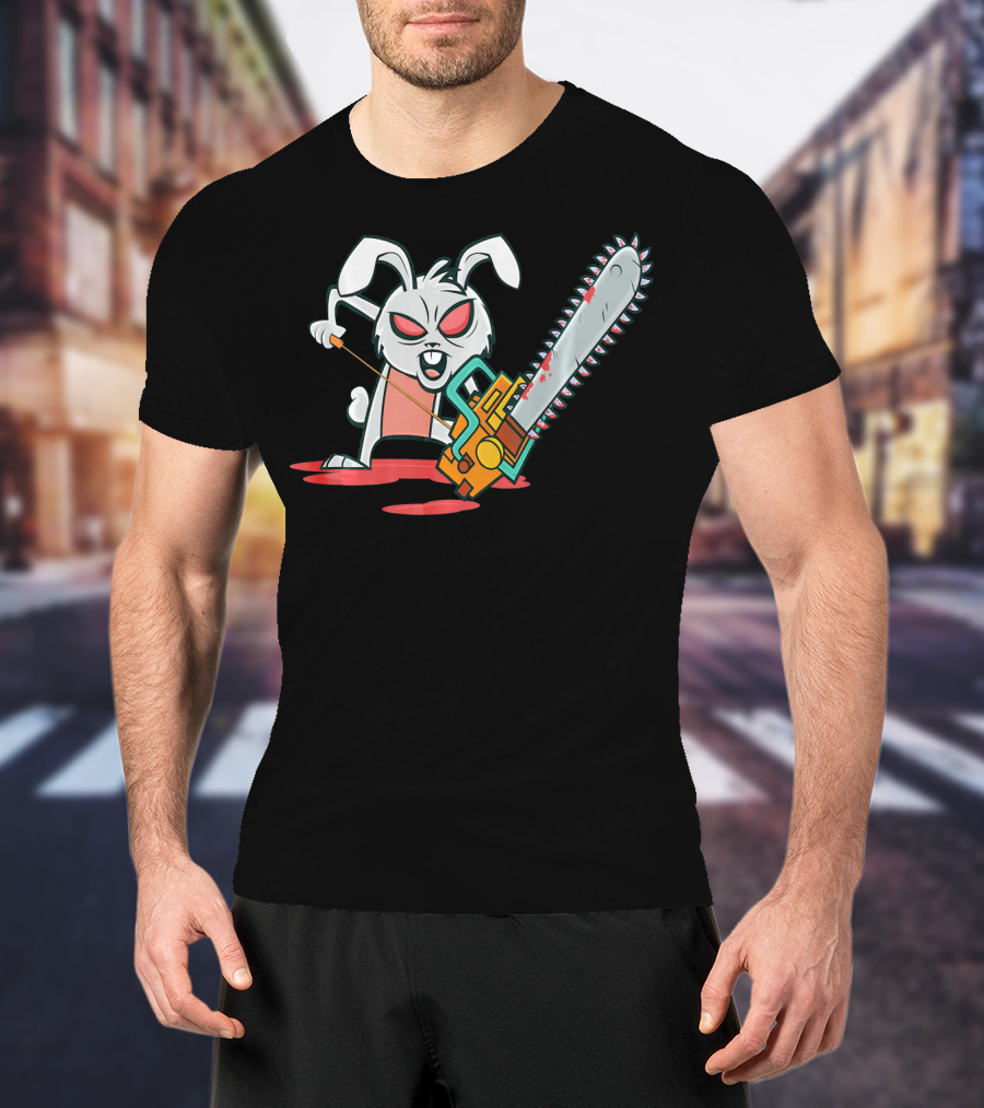 Crazy Easter Bunny With Chain Saw Super Blood T-Shirt