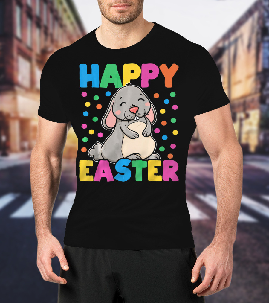 Happy Easter Bunny With Colorful Dots T-Shirt