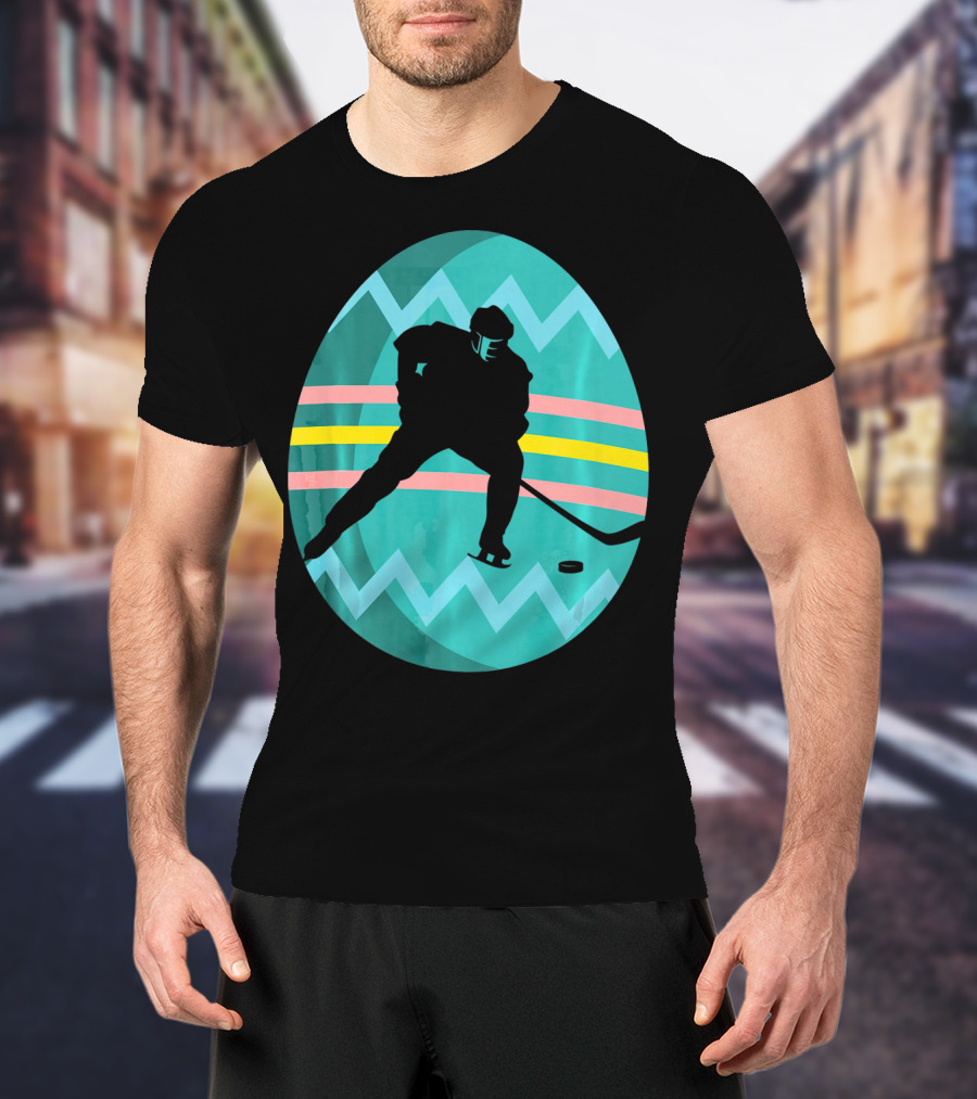 Easter Egg Hockey Silhouette Athlete Zigzag Stripes T-Shirt