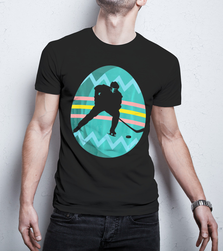 Easter Egg Hockey Silhouette Athlete Zigzag Stripes T-Shirt
