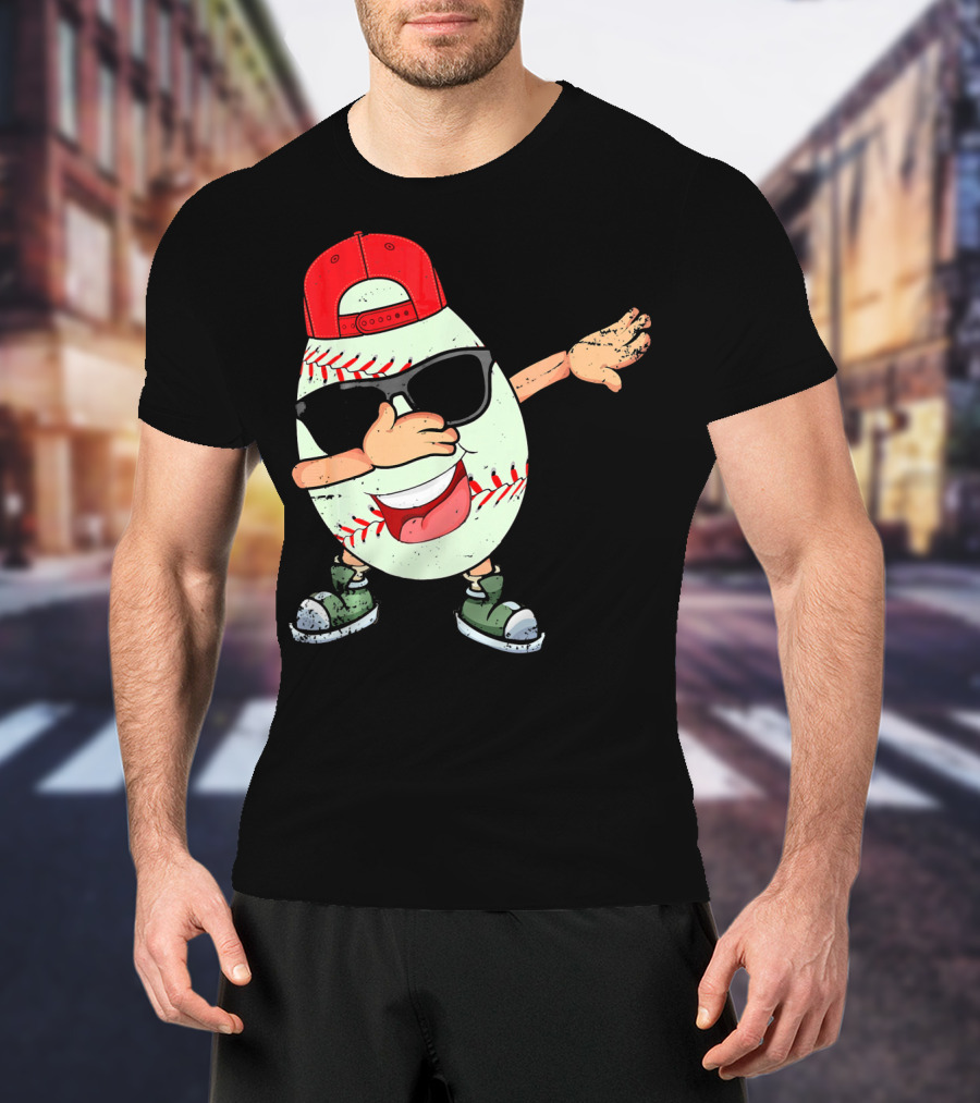 Funny Dabbing Baseball Easter Egg In Sunglasses And Red Cap T-Shirt