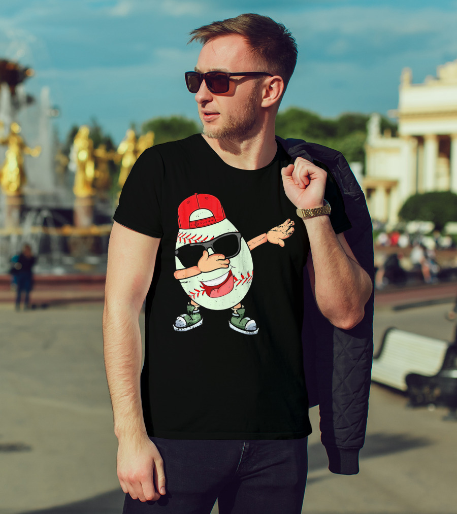 Funny Dabbing Baseball Easter Egg In Sunglasses And Red Cap T-Shirt