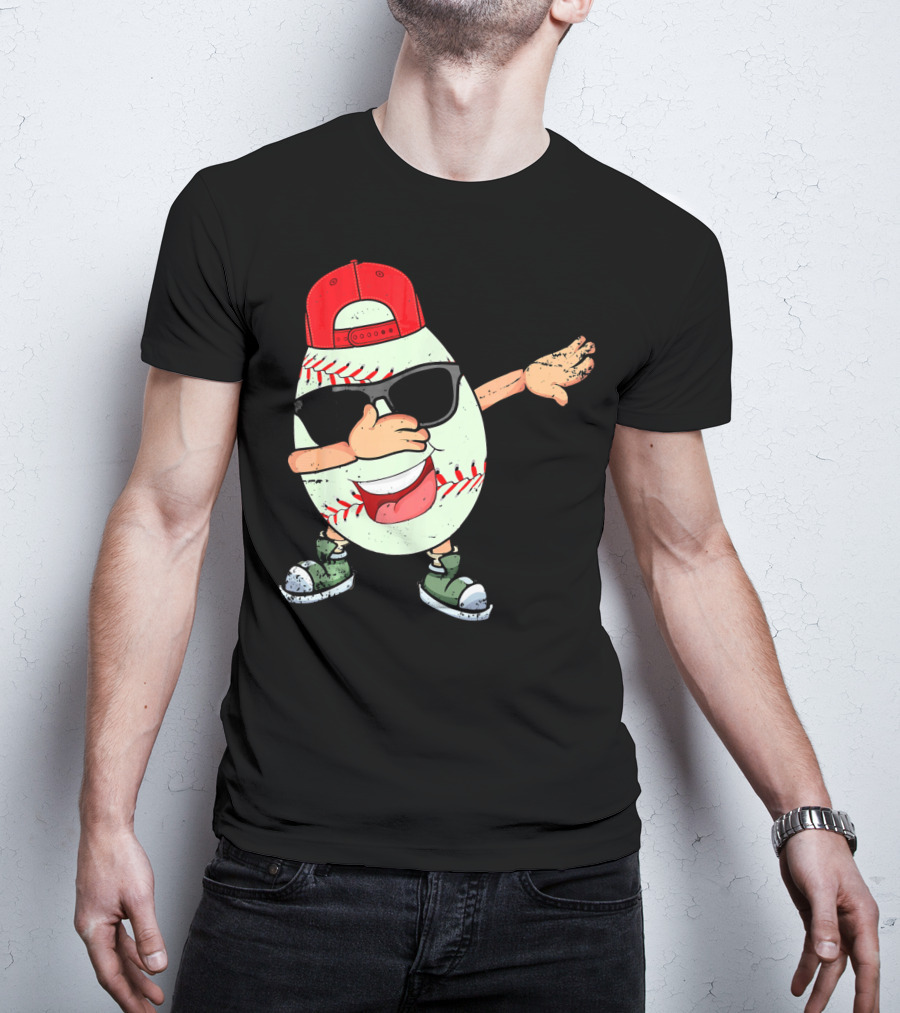 Funny Dabbing Baseball Easter Egg In Sunglasses And Red Cap T-Shirt