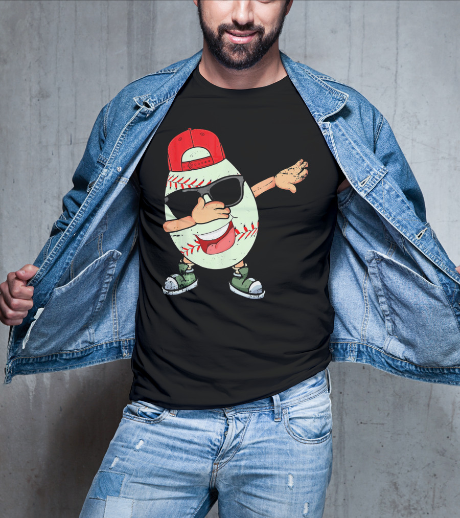 Funny Dabbing Baseball Easter Egg In Sunglasses And Red Cap T-Shirt