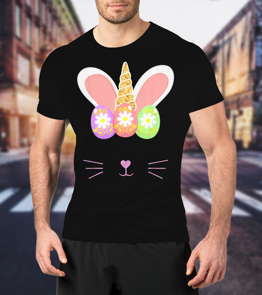 Unicorn Easter Girl Bunny Ears Eggs Whiskers T-Shirt