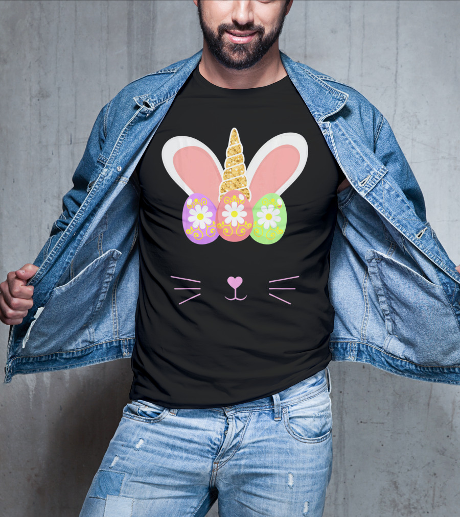 Unicorn Easter Girl Bunny Ears Eggs Whiskers T-Shirt