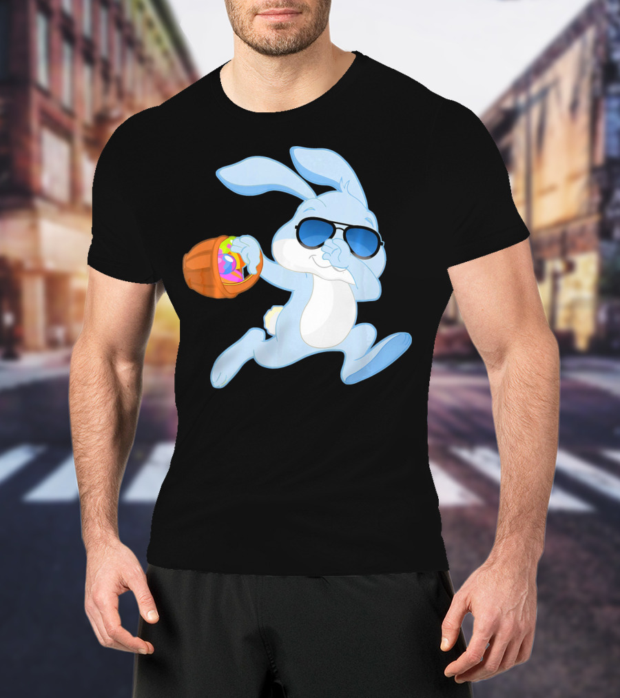 Easter Rabbit Sunglasses Holding Egg Basket T-Shirt