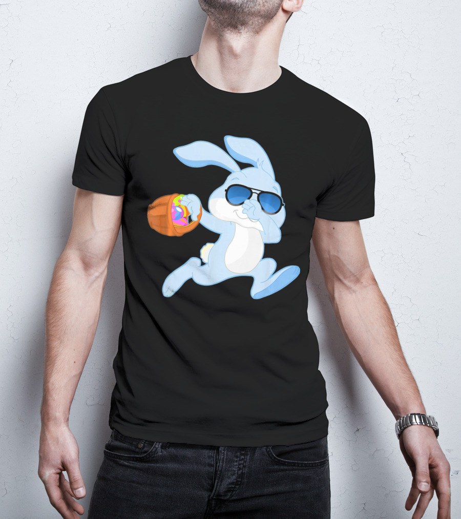 Easter Rabbit Sunglasses Holding Egg Basket T-Shirt