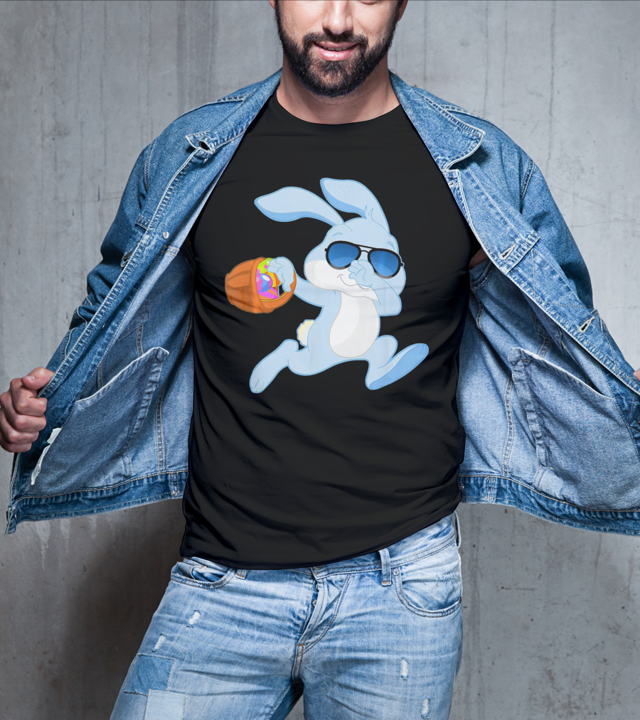 Easter Rabbit Sunglasses Holding Egg Basket T-Shirt