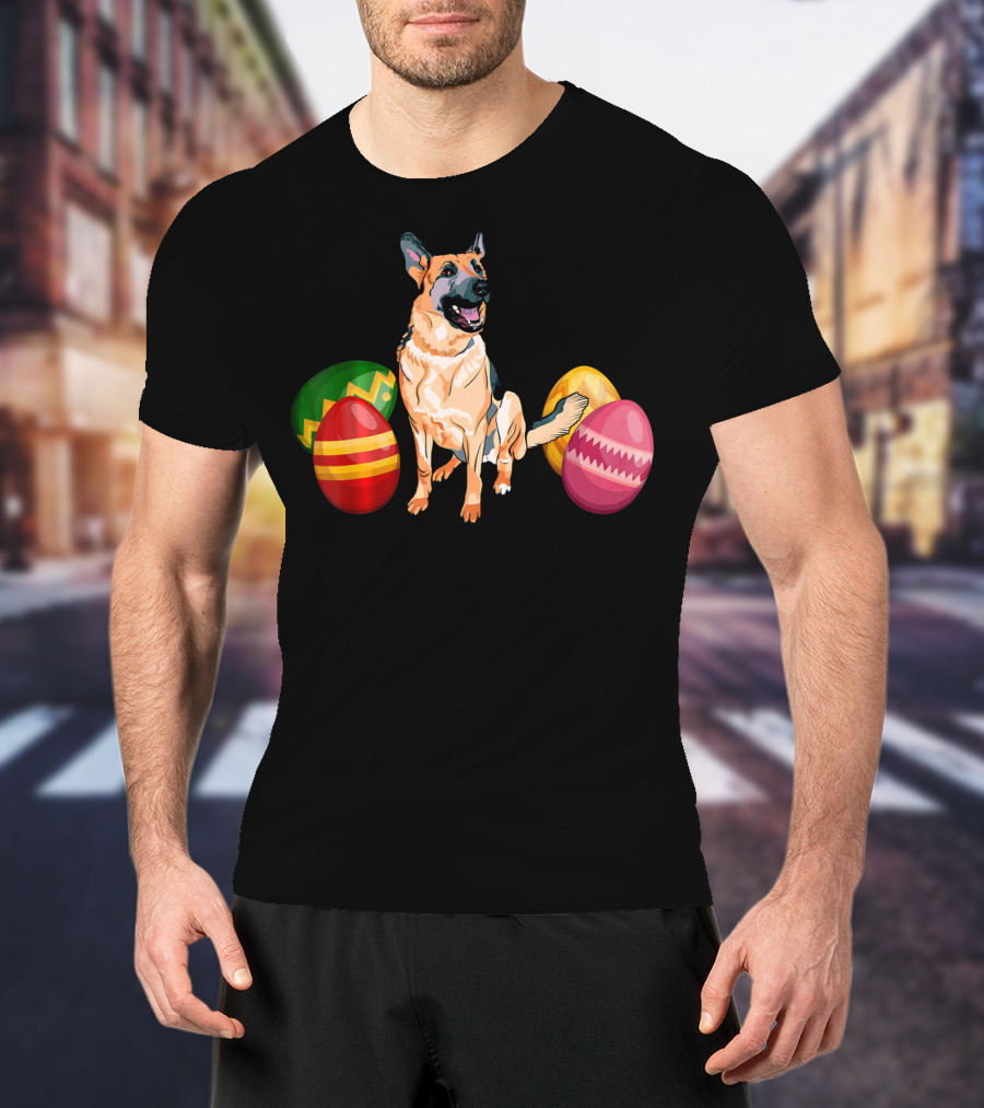 Funny Easter German Shepherd With Colorful Eggs T-Shirt