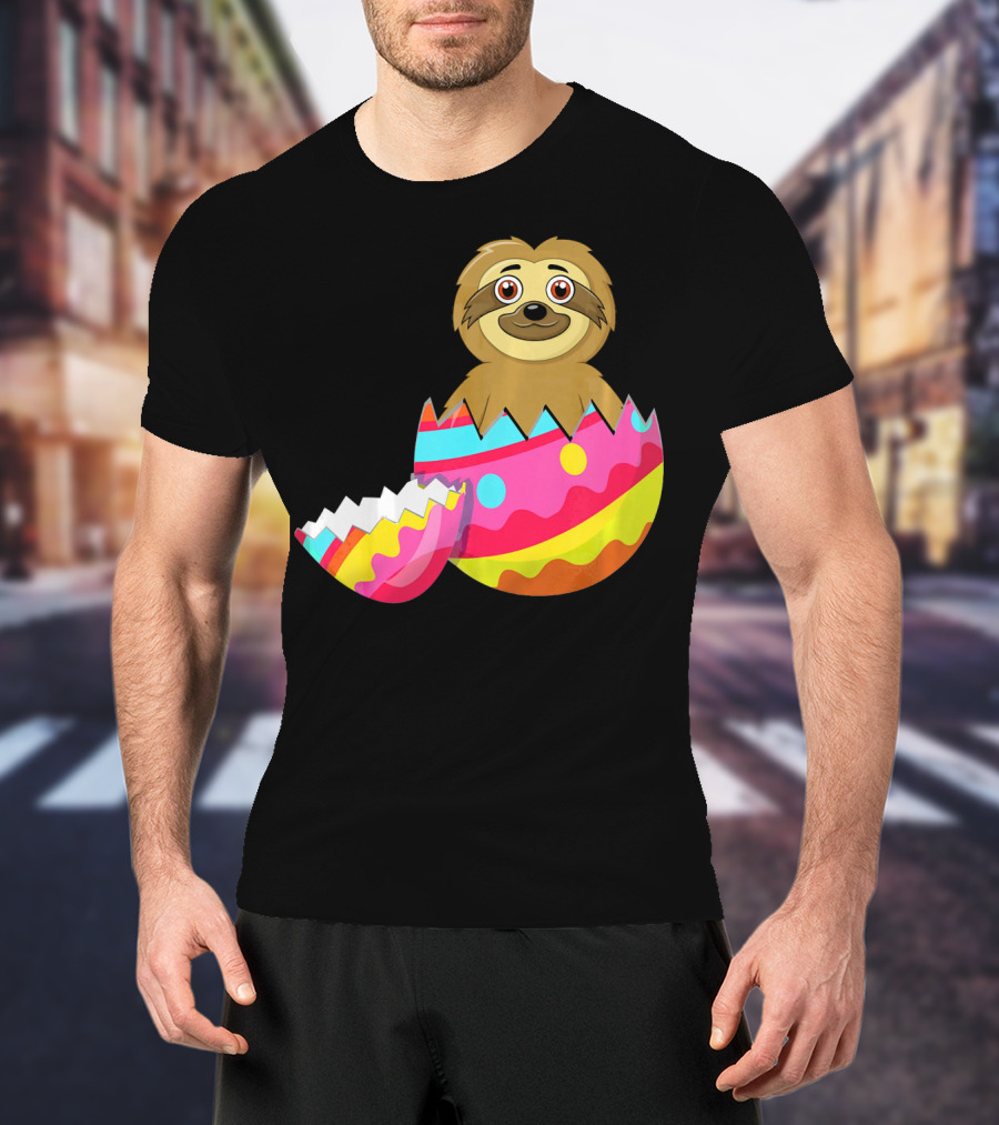 Funny Sloth Easter Egg Decorated Colorful Eggshell T-Shirt