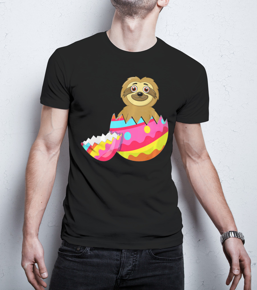 Funny Sloth Easter Egg Decorated Colorful Eggshell T-Shirt