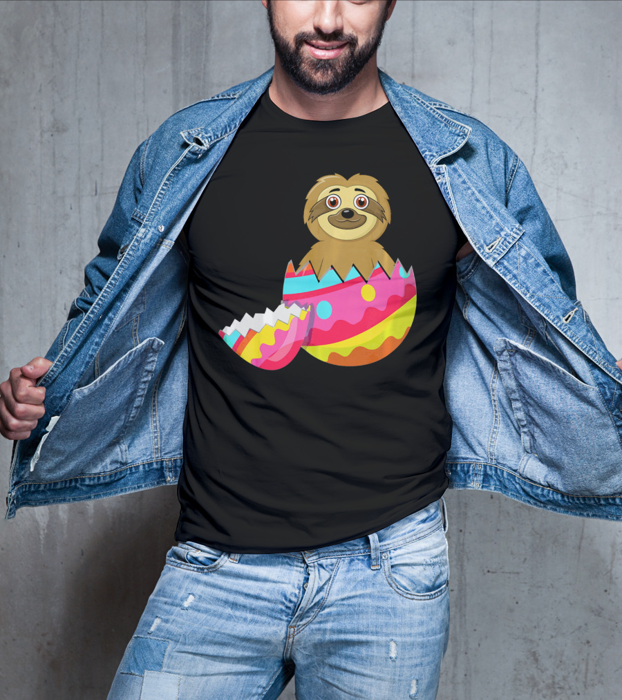 Funny Sloth Easter Egg Decorated Colorful Eggshell T-Shirt