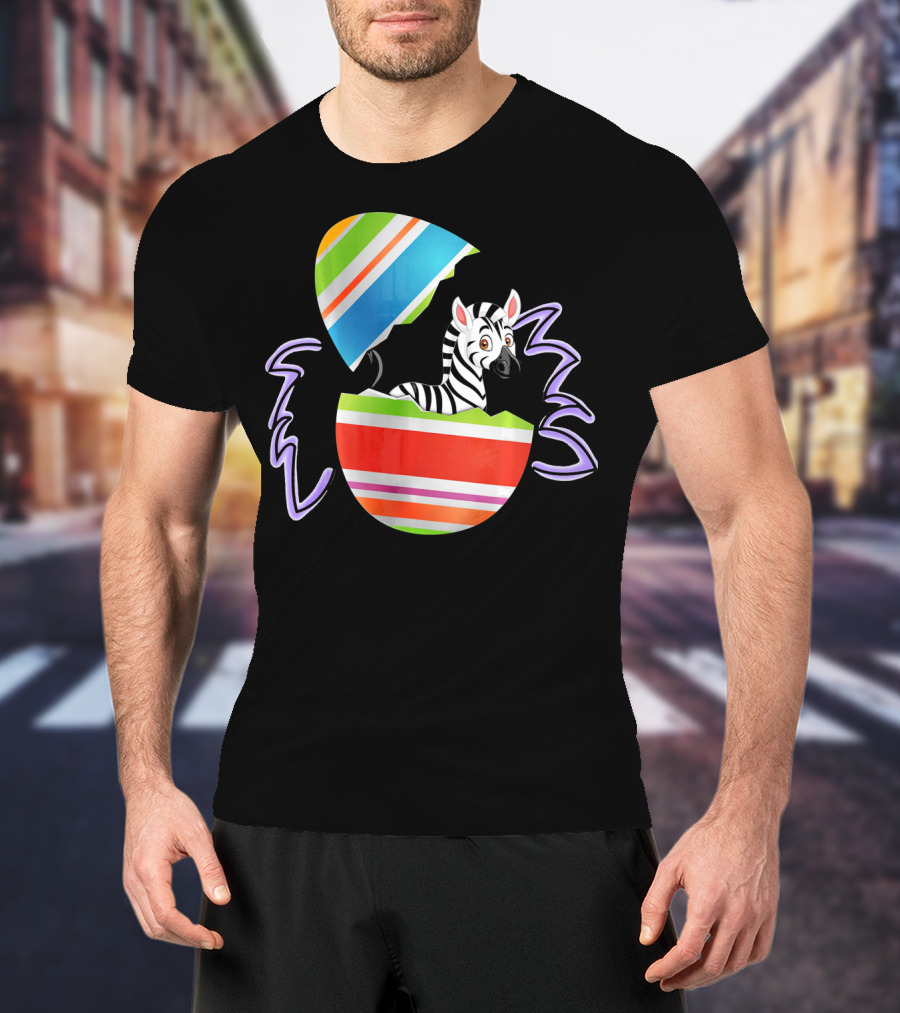 Funny Easter Zebra Surprising Colorful Egg Burst T-Shirt