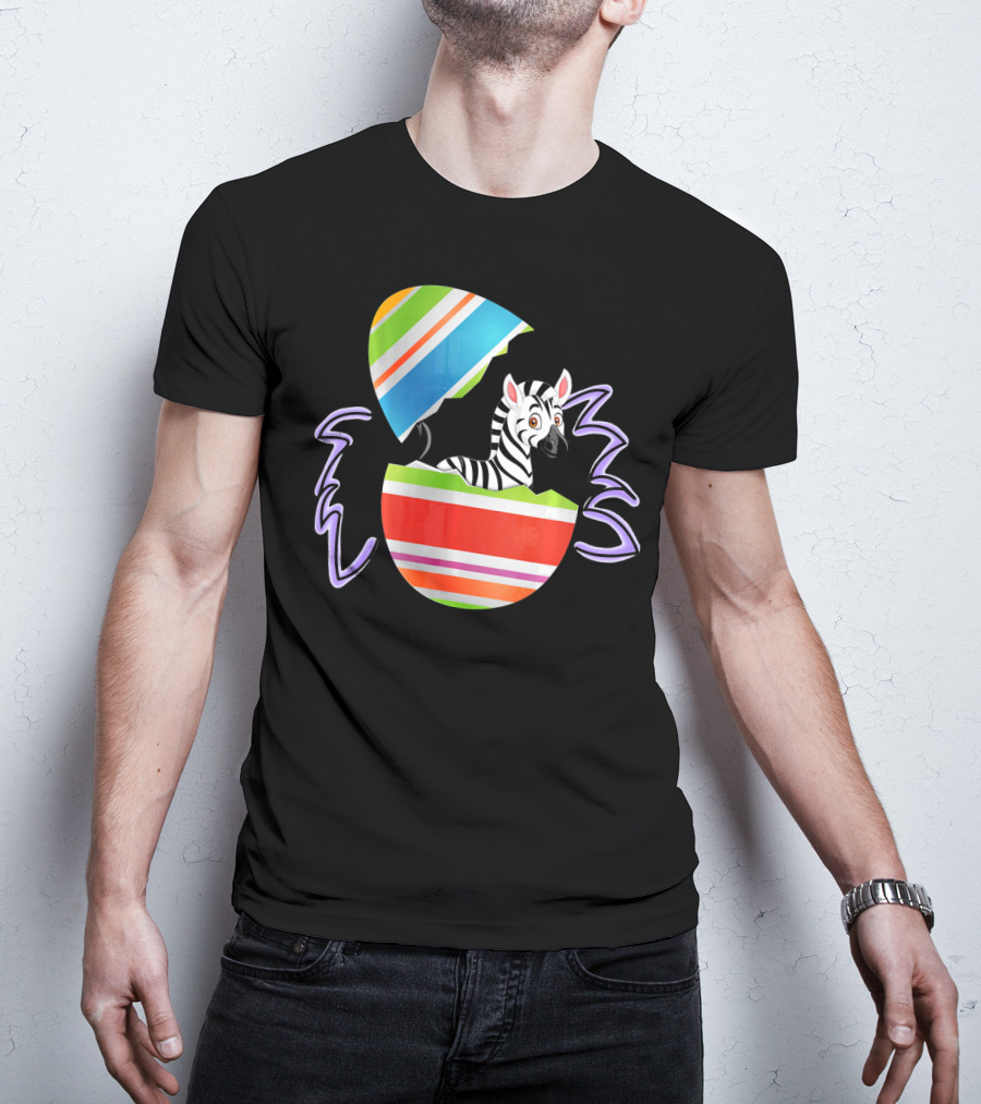 Funny Easter Zebra Surprising Colorful Egg Burst T-Shirt