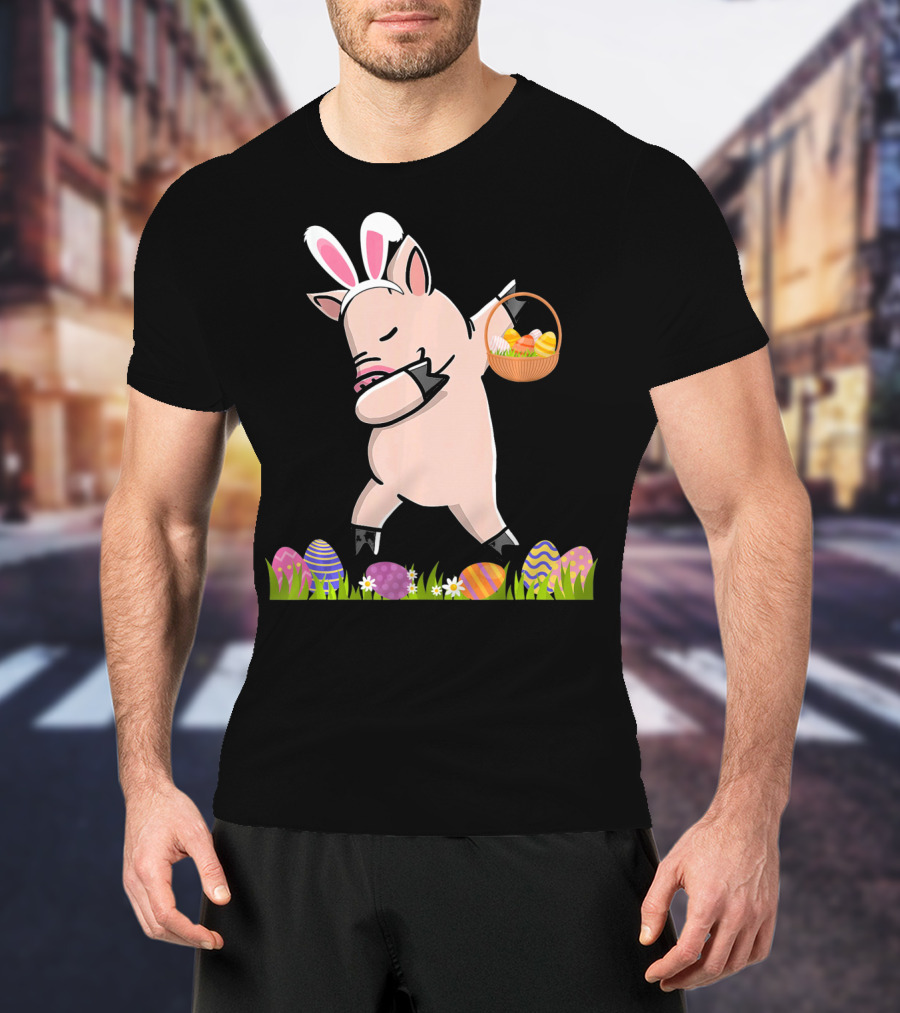Dabbing Mini Pig With Easter Basket And Colorful Eggs Happy Easter Day T-Shirt