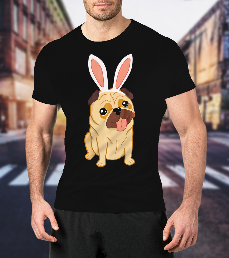 Adorable Easter Pug With Bunny Ears T-Shirt