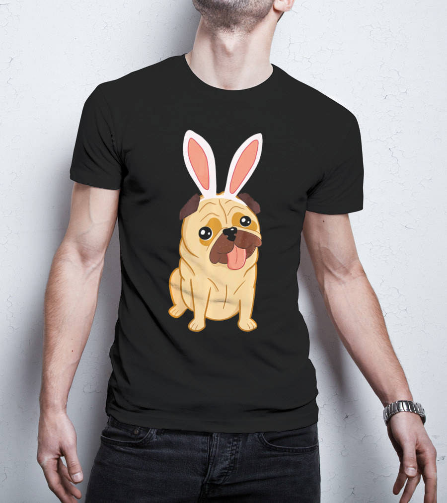 Adorable Easter Pug With Bunny Ears T-Shirt