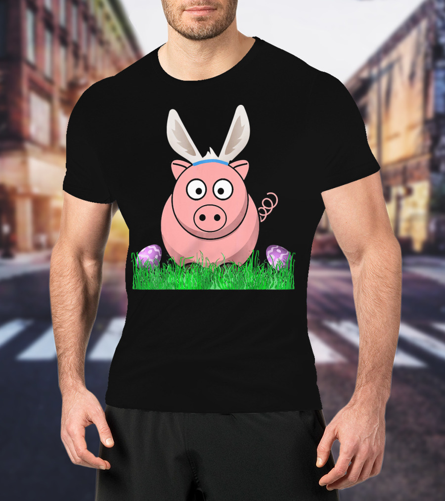 Easter Bunny Piglet With Eggs And Grass T-Shirt