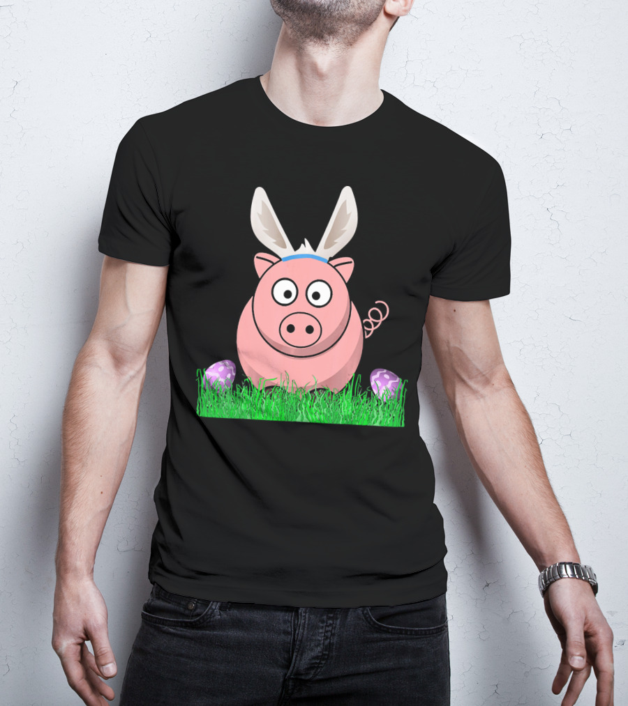 Easter Bunny Piglet With Eggs And Grass T-Shirt