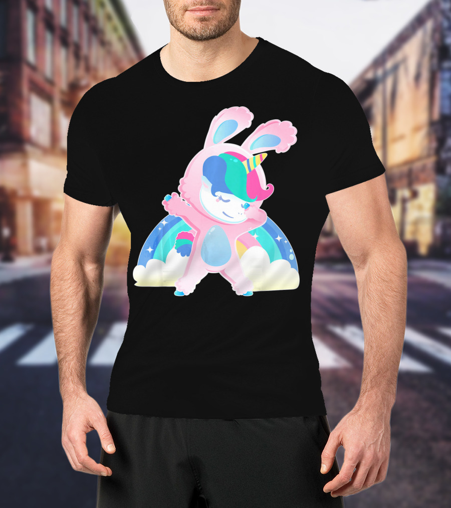 Unicorn Bunny Rabbit Costume Easter Rainbow Wings T-Shirt