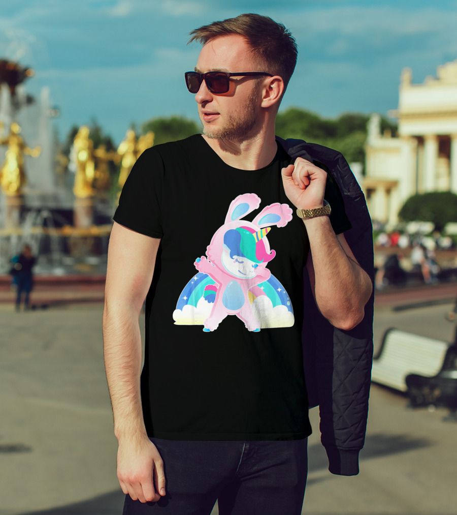 Unicorn Bunny Rabbit Costume Easter Rainbow Wings T-Shirt