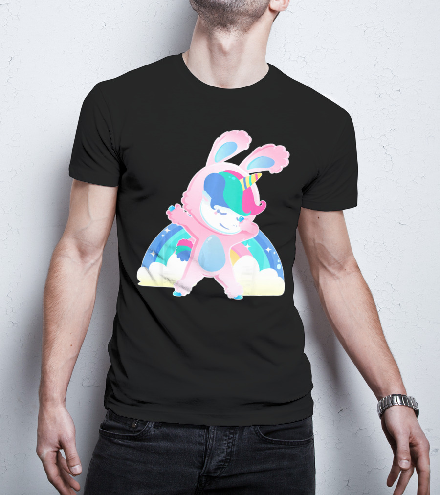 Unicorn Bunny Rabbit Costume Easter Rainbow Wings T-Shirt