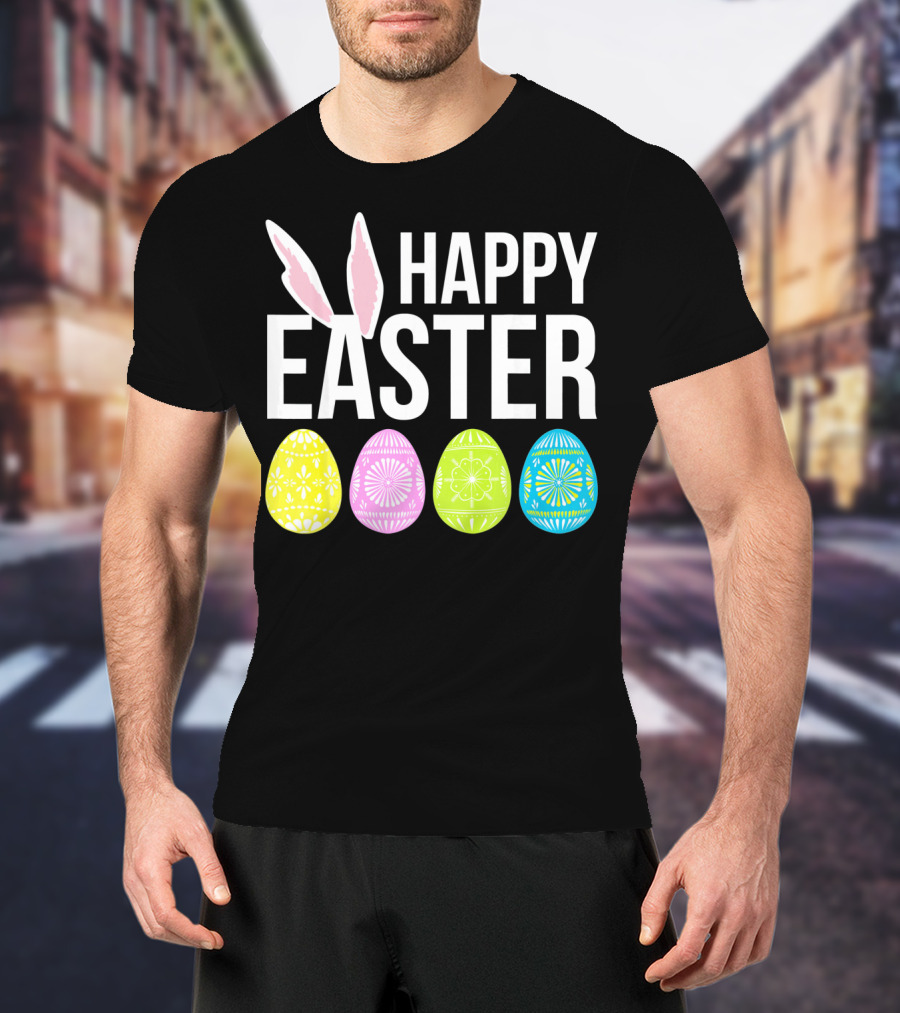 Happy Easter Bunny Ears Colorful Eggs T-Shirt