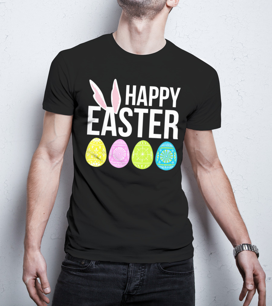 Happy Easter Bunny Ears Colorful Eggs T-Shirt