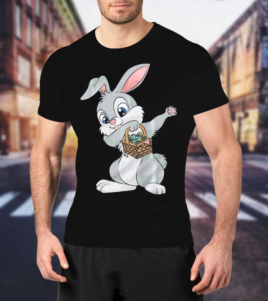 Dabbing Easter Bunny With Cute Basket Of Eggs T-Shirt