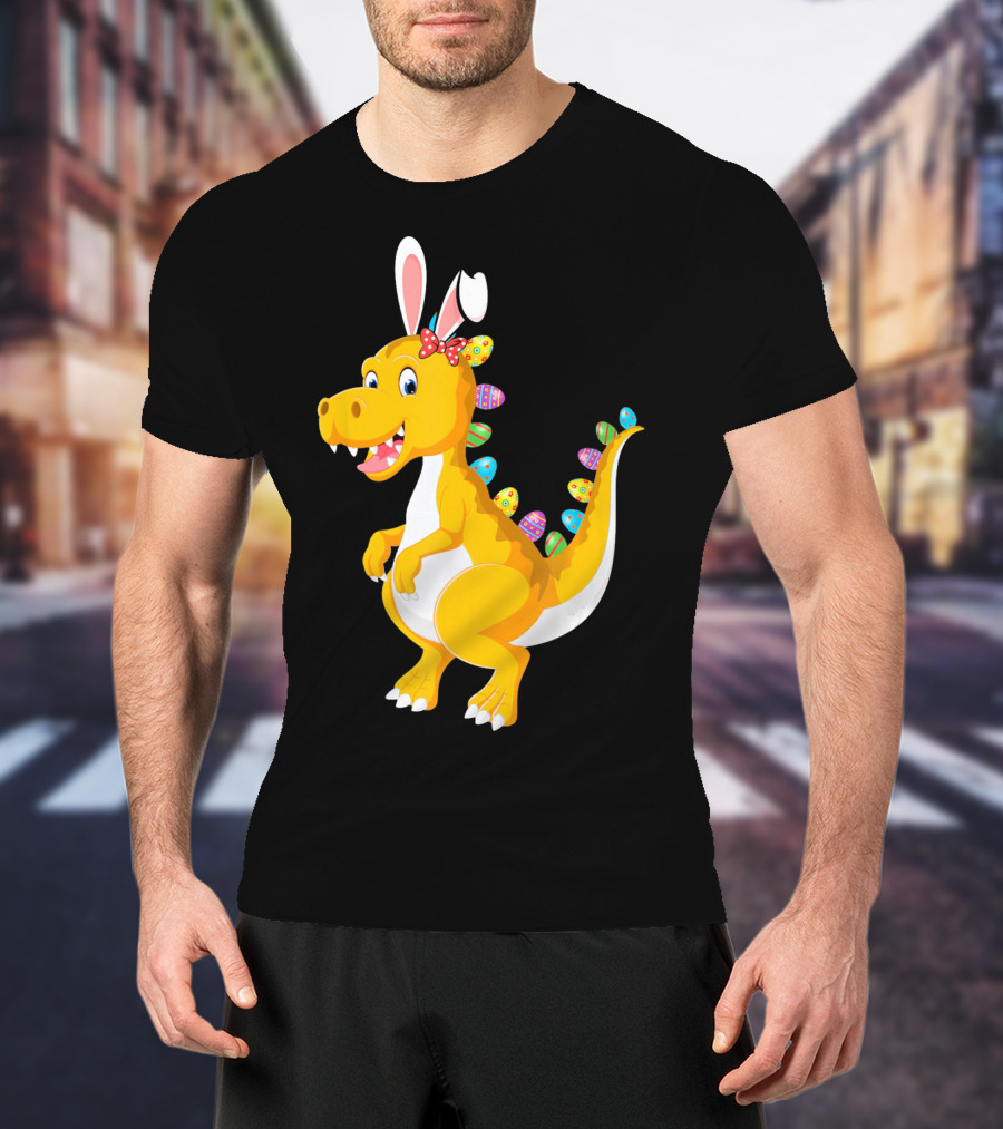 Dinosaur Rex With Bunny Ears And Easter Eggs T-Shirt