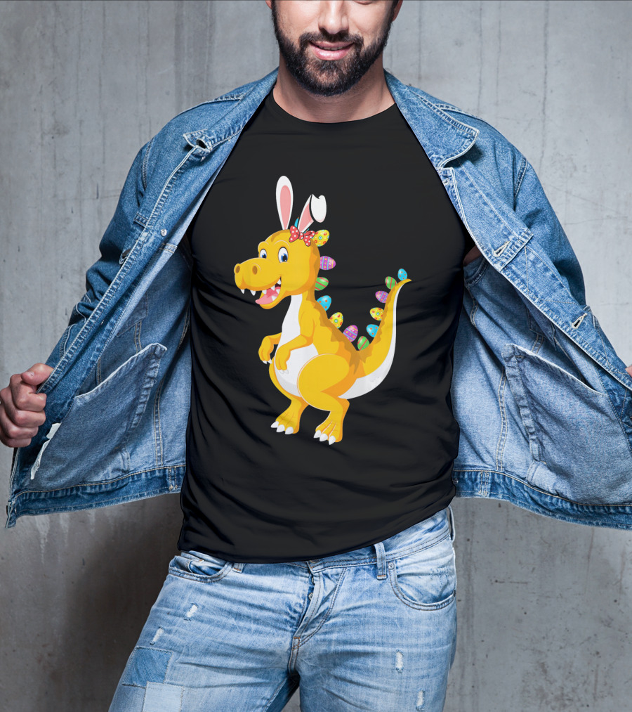 Dinosaur Rex With Bunny Ears And Easter Eggs T-Shirt