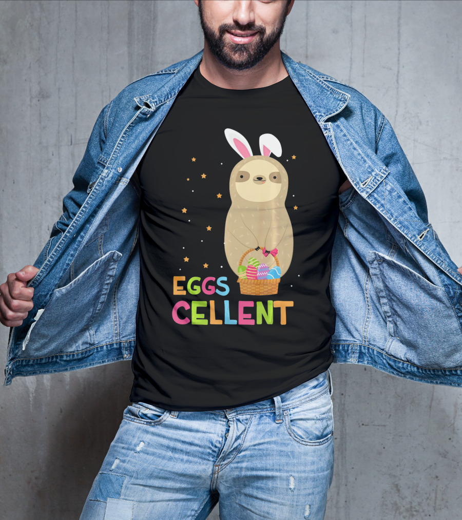 Sloth In Bunny Ears Holding Easter Eggs Cellent Basket T-Shirt
