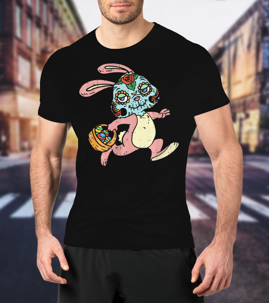 Easter Bunny Sugar Skull Calavera Dia De Los Muertos T-Shirt