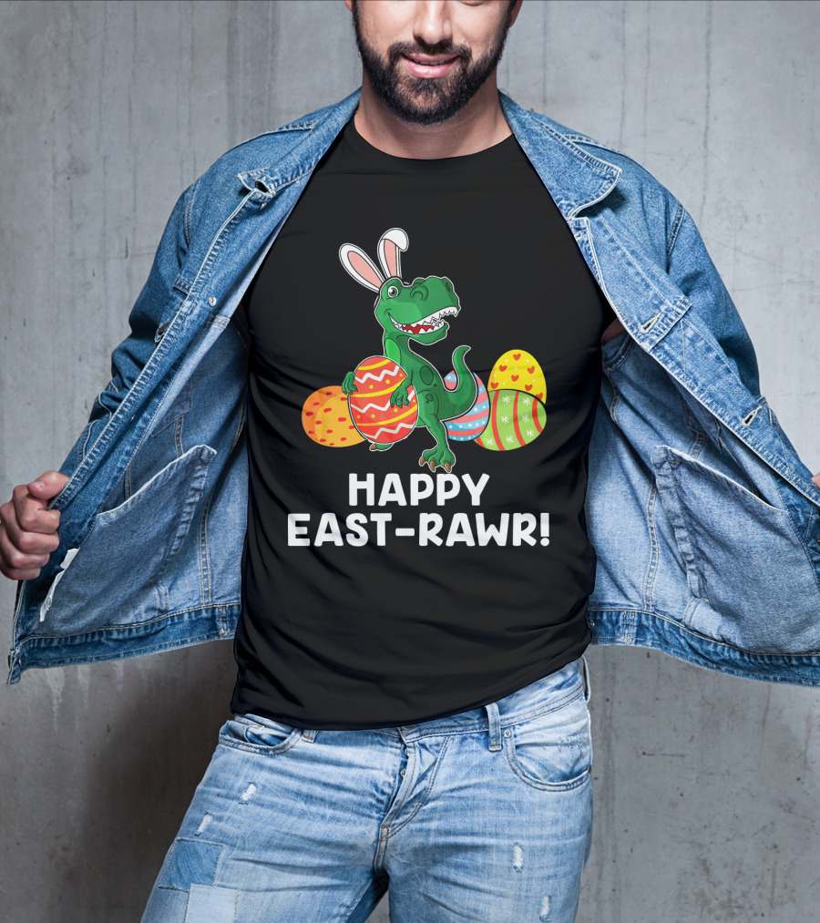 Happy East-Rawr Rex Bunny With Easter Eggs T-Shirt