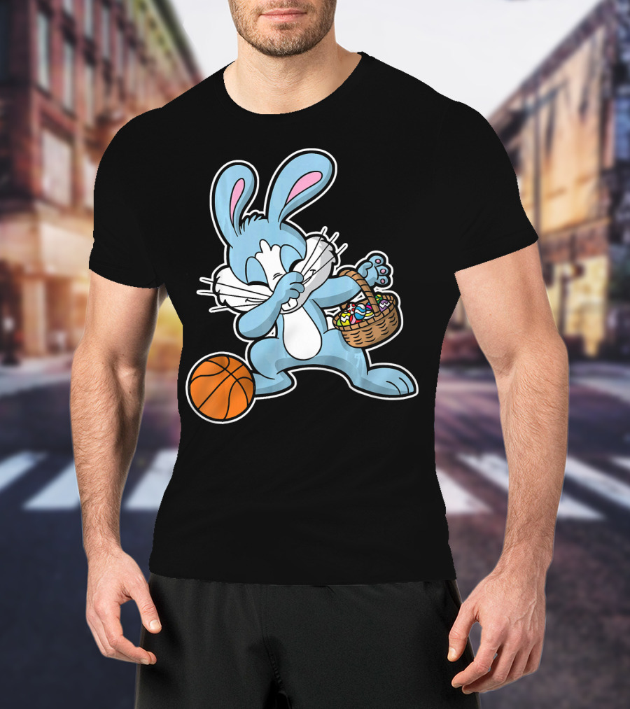 Dabbing Easter Bunny With Basketball And Basket Of Eggs T-Shirt