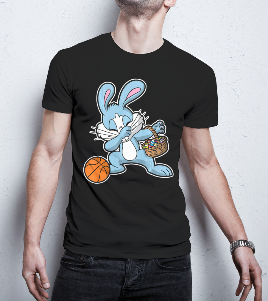 Dabbing Easter Bunny With Basketball And Basket Of Eggs T-Shirt