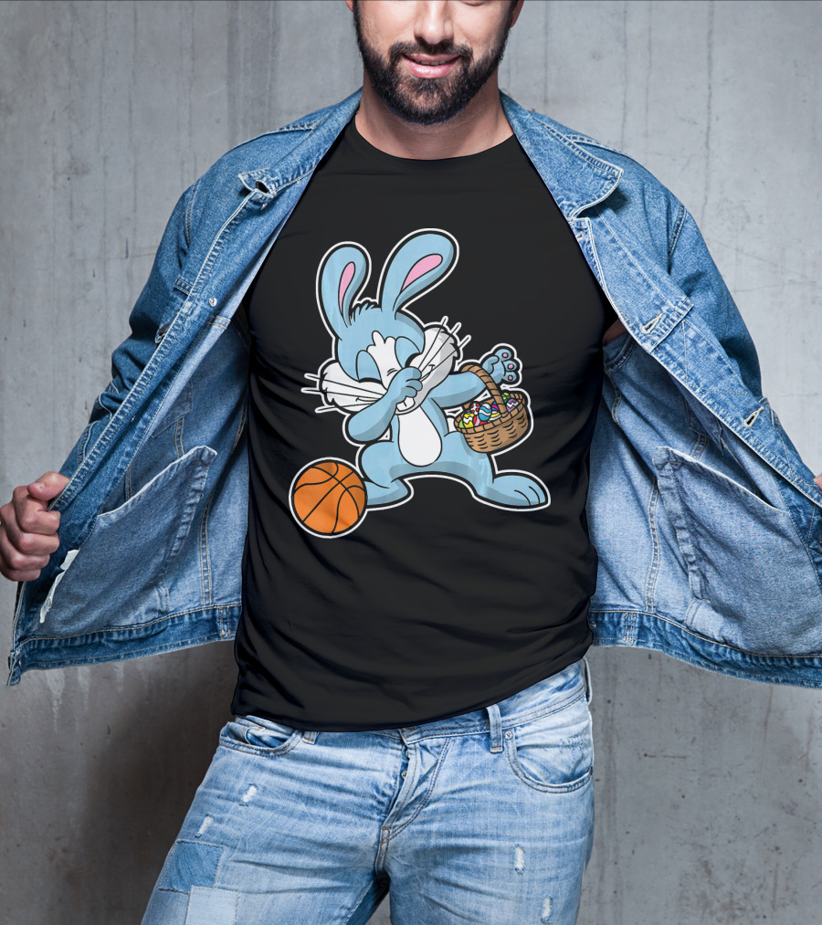 Dabbing Easter Bunny With Basketball And Basket Of Eggs T-Shirt