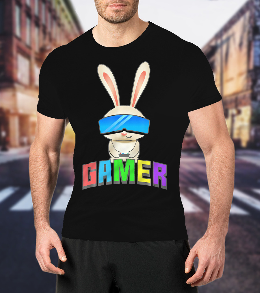Gamer Easter Bunny With VR Headset And Controller T-Shirt