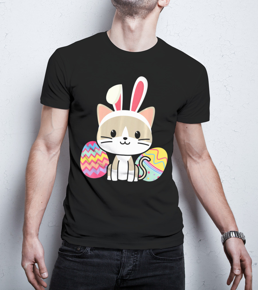 Easter Cat With Bunny Ears And Colorful Easter Eggs T-Shirt