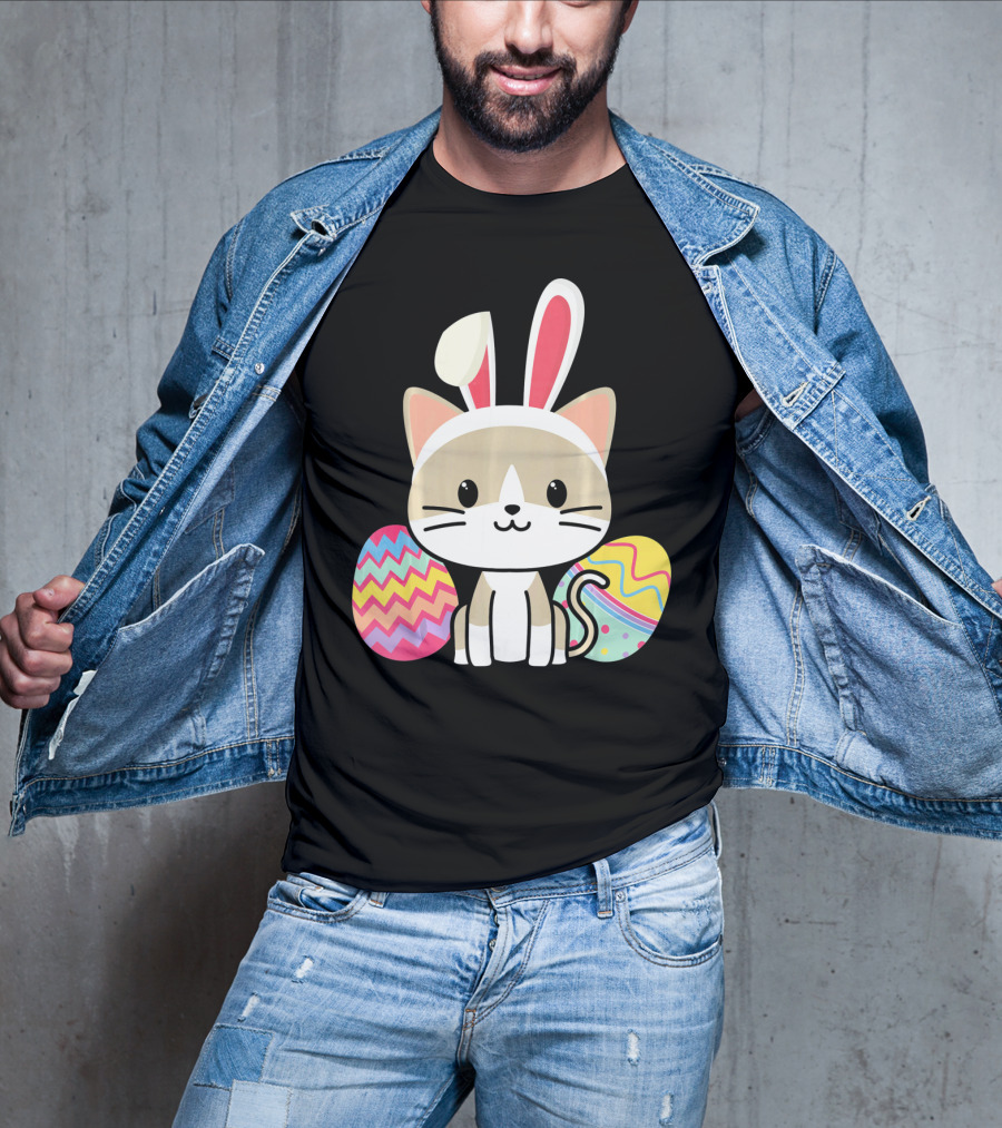 Easter Cat With Bunny Ears And Colorful Easter Eggs T-Shirt