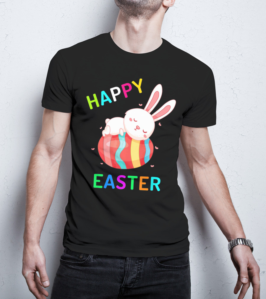 HAPPY EASTER With Bunny Sleeping On Colorful Egg T-Shirt