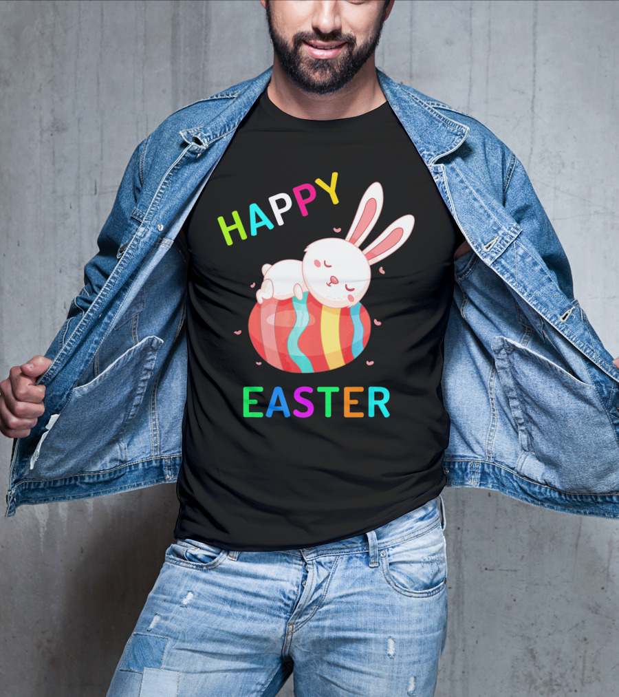 HAPPY EASTER With Bunny Sleeping On Colorful Egg T-Shirt