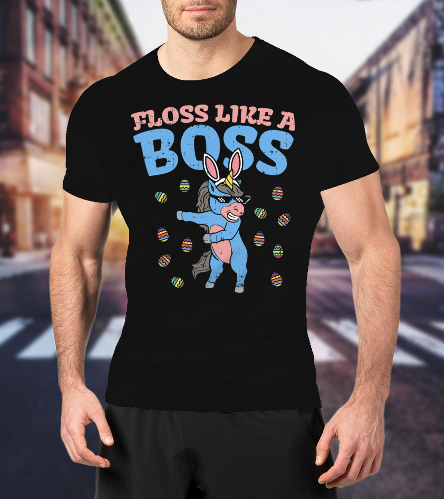 Floss Like A Boss Easter Unicorn Surrounded By Colorful Eggs T-Shirt
