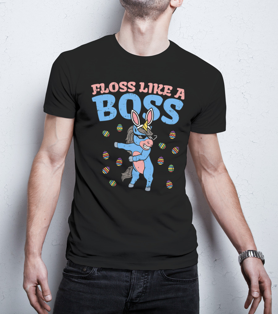Floss Like A Boss Easter Unicorn Surrounded By Colorful Eggs T-Shirt