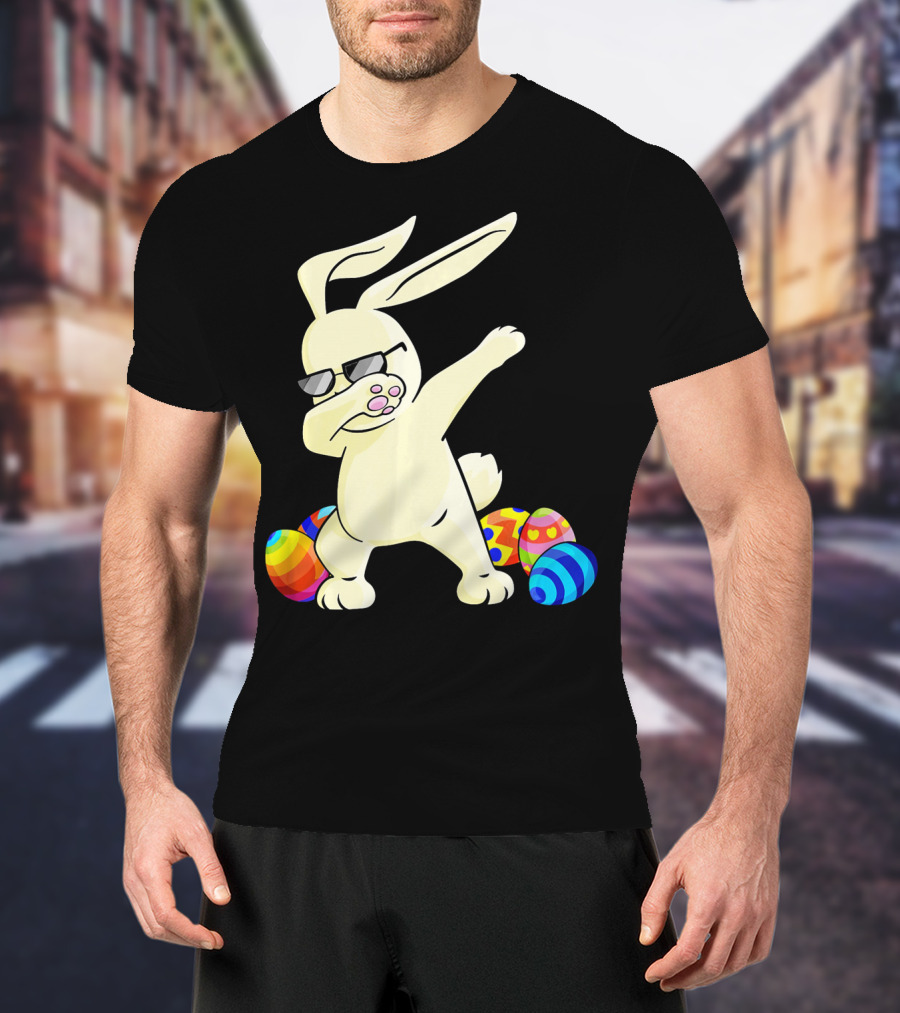 Dabbing Easter Bunny With Sunglasses And Colorful Eggs T-Shirt