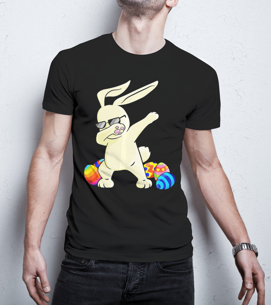 Dabbing Easter Bunny With Sunglasses And Colorful Eggs T-Shirt