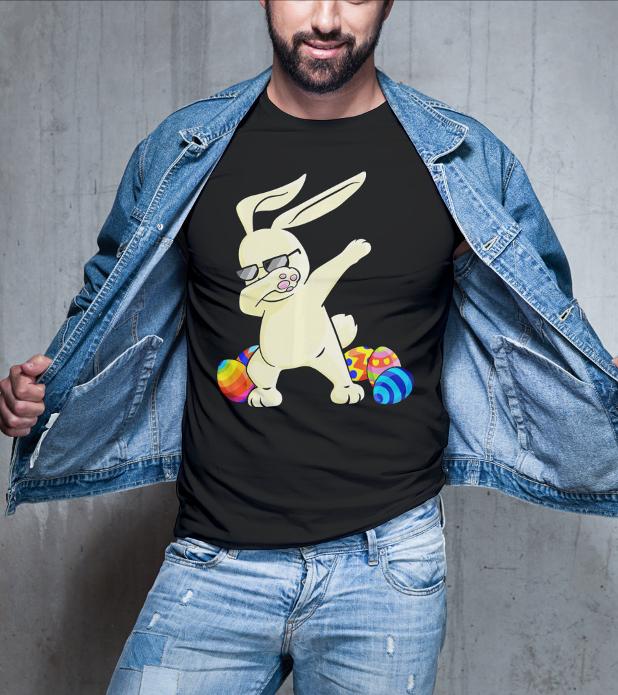 Dabbing Easter Bunny With Sunglasses And Colorful Eggs T-Shirt