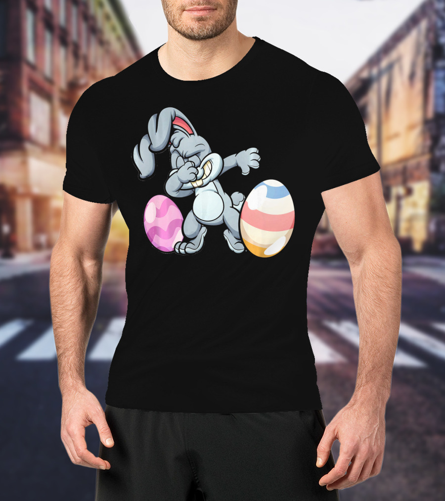 Hilarious Dabbing Easter Bunny Rabbit With Colorful Easter Eggs T-Shirt
